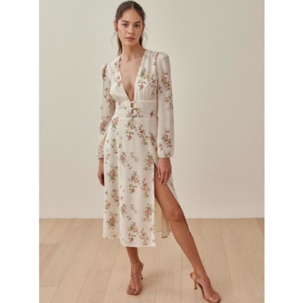 REFORMATION Lorne Cream Floral Midi Dress NWT 12